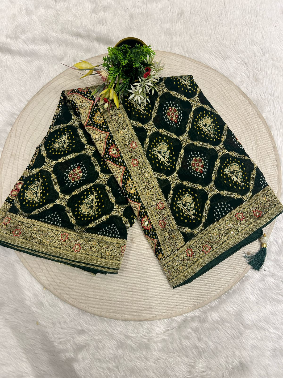 ๐ฟ Pure Georgette Junglo Bandhani Saree | Gharchola Inspired Design โจ | Heavy Pallu & All-Over Work ๐ธ | Bridal/Festive Wear ๐ฐ
