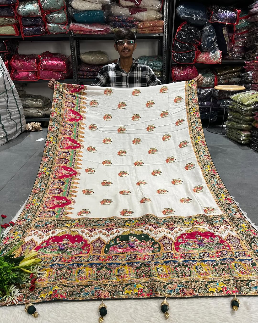 π Premium Pure Pashmina Silk Saree with Heavy Zardosi & Mirror Work | Royal Elephant & Cultural Design πβ¨