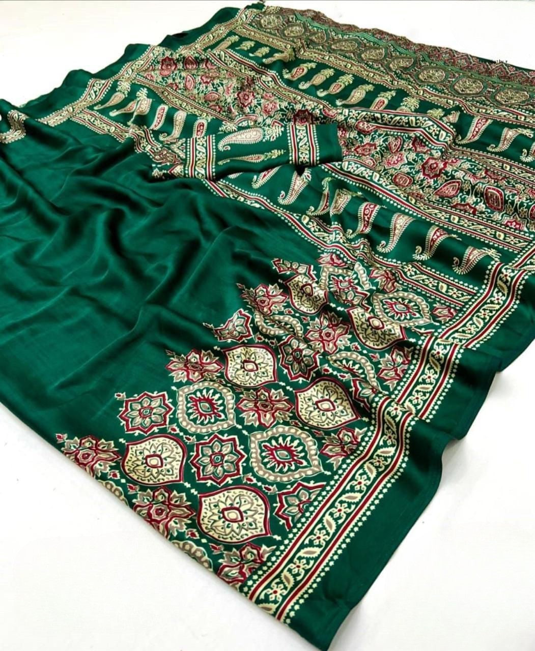 Ajrakh Print Saree with Handblock Floral & Geometric Motifs πΏ | Lightweight Ethnic Saree for Daily & Festive Wear | Shagun Sarees & Zankhi Boutique