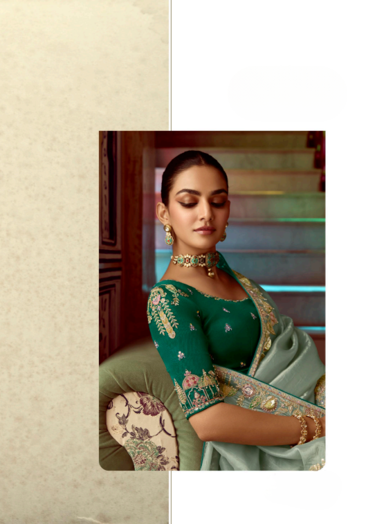 ✨ Designer Pure Tissue Saree for Party Wear | Mint Green Embroidered Saree with Contrast Blouse by Shagun Sarees 💫