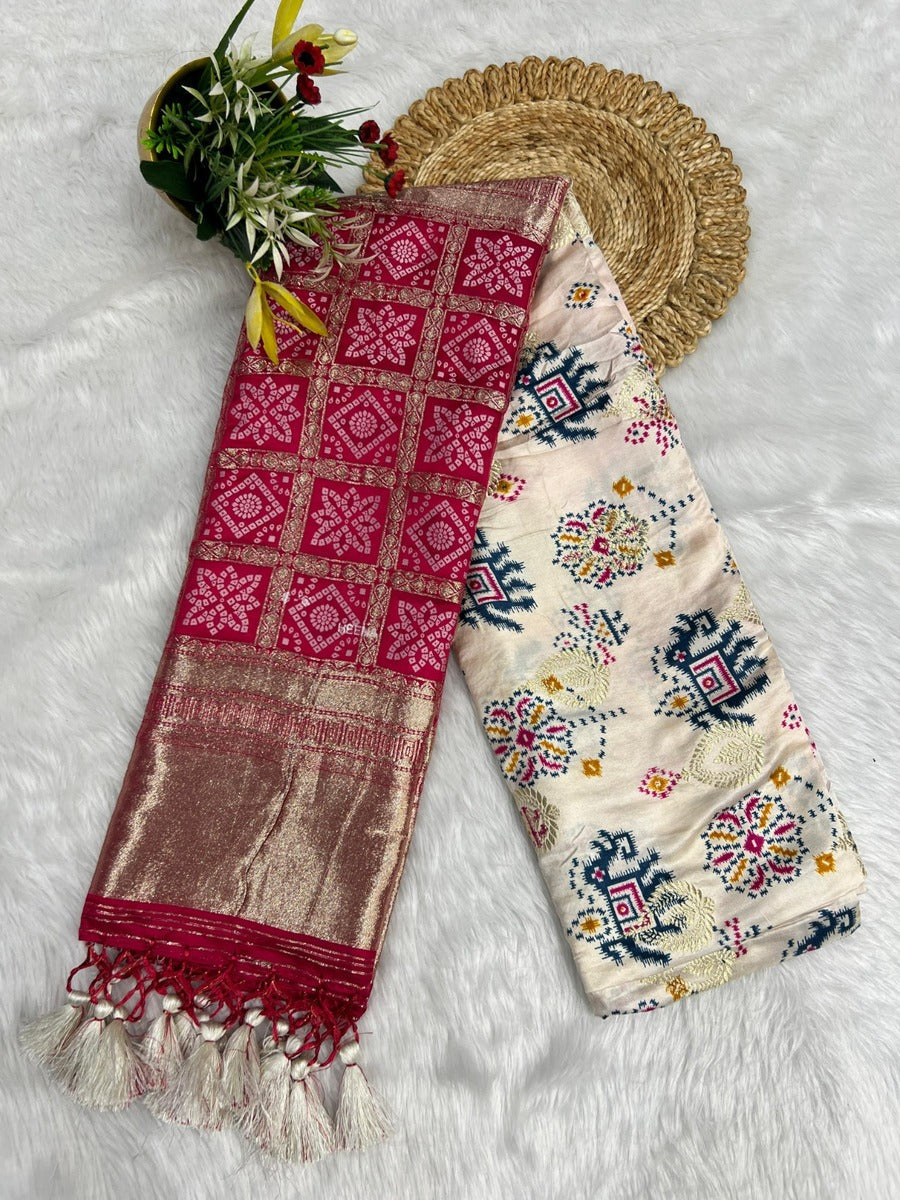 Unique Bandhani & Patola Style Saree – Vibrant Colors & Intricate Designs 🌸✨