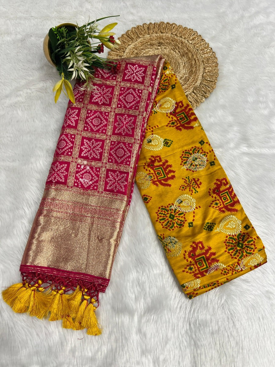 Unique Bandhani & Patola Style Saree – Vibrant Colors & Intricate Designs 🌸✨