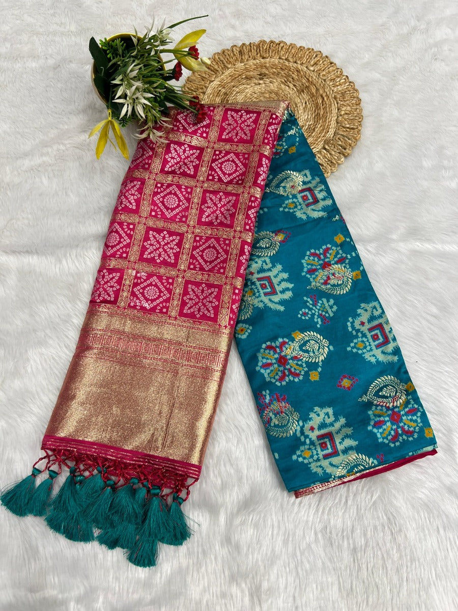 Unique Bandhani & Patola Style Saree – Vibrant Colors & Intricate Designs 🌸✨