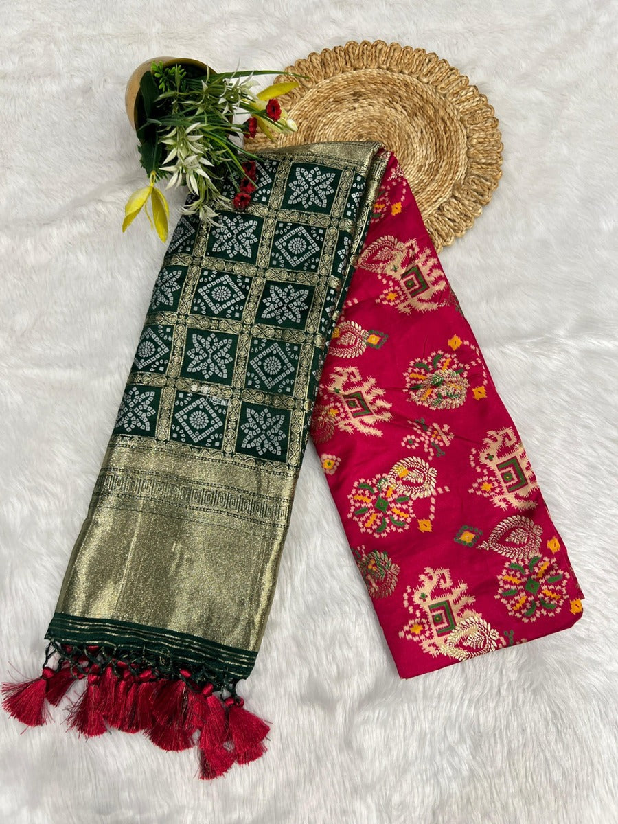 Unique Bandhani & Patola Style Saree – Vibrant Colors & Intricate Designs 🌸✨