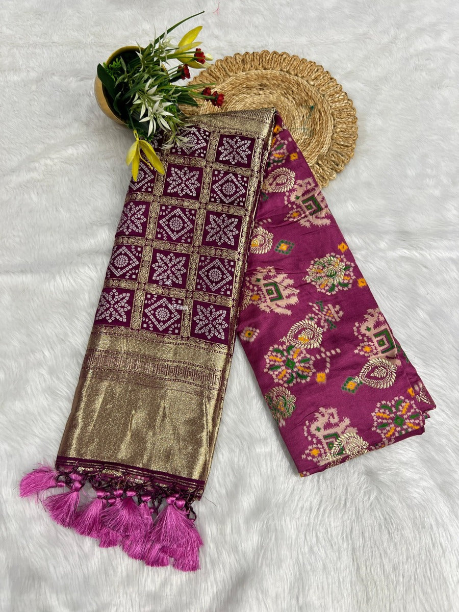 Unique Bandhani & Patola Style Saree – Vibrant Colors & Intricate Designs 🌸✨