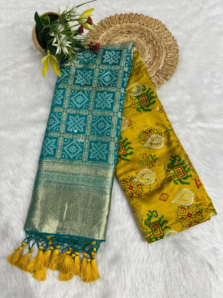 Unique Bandhani & Patola Style Saree – Vibrant Colors & Intricate Designs 🌸✨