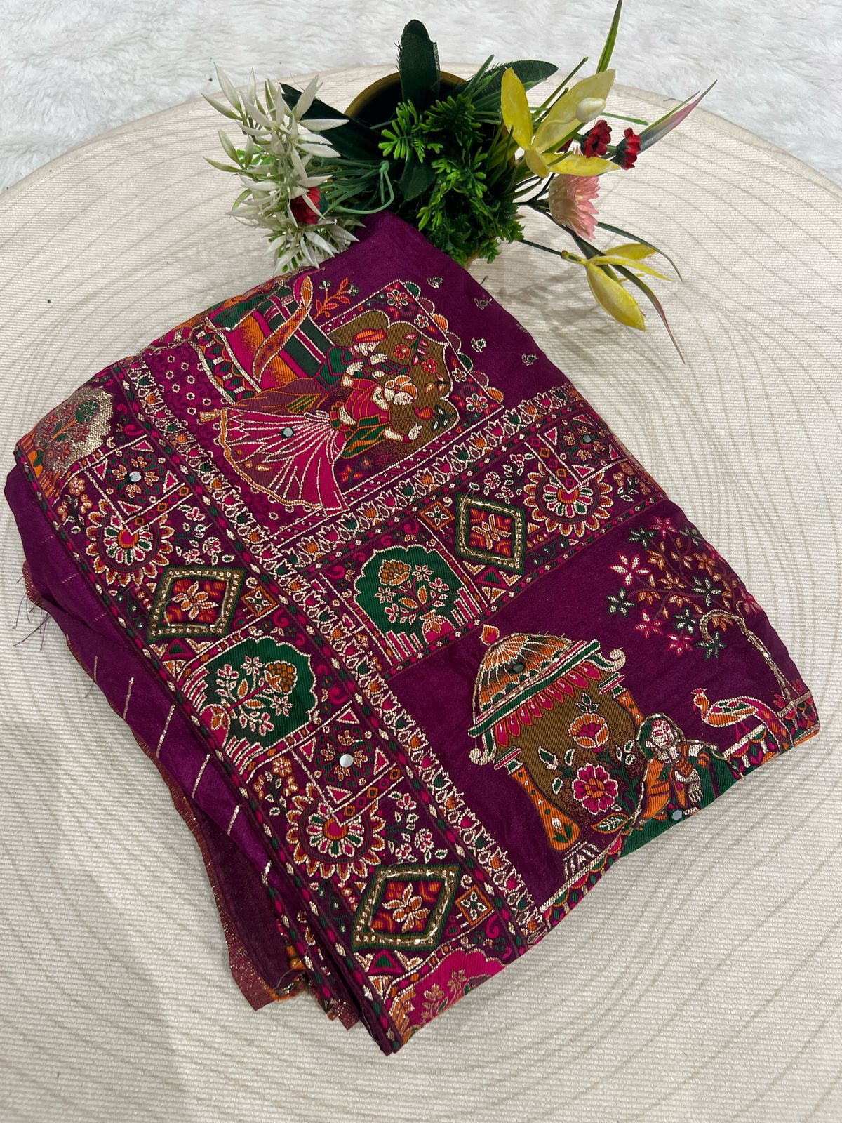 Elegant Pashmina Saree with Heavy Pallu & Viving Work – Only ₹2850 ✨🌸