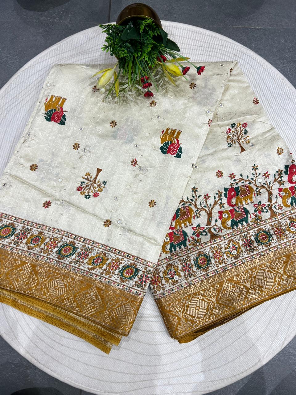 Affordable Pashmina Saree with Mirror Work – Stunning Design at Just ₹1050