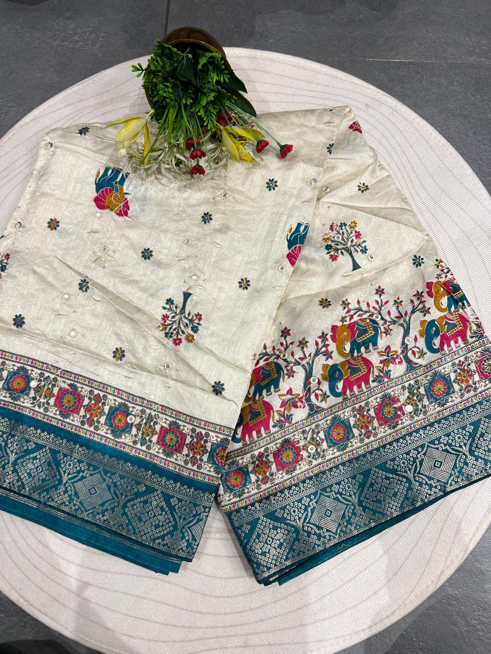 Affordable Pashmina Saree with Mirror Work – Stunning Design at Just ₹1050