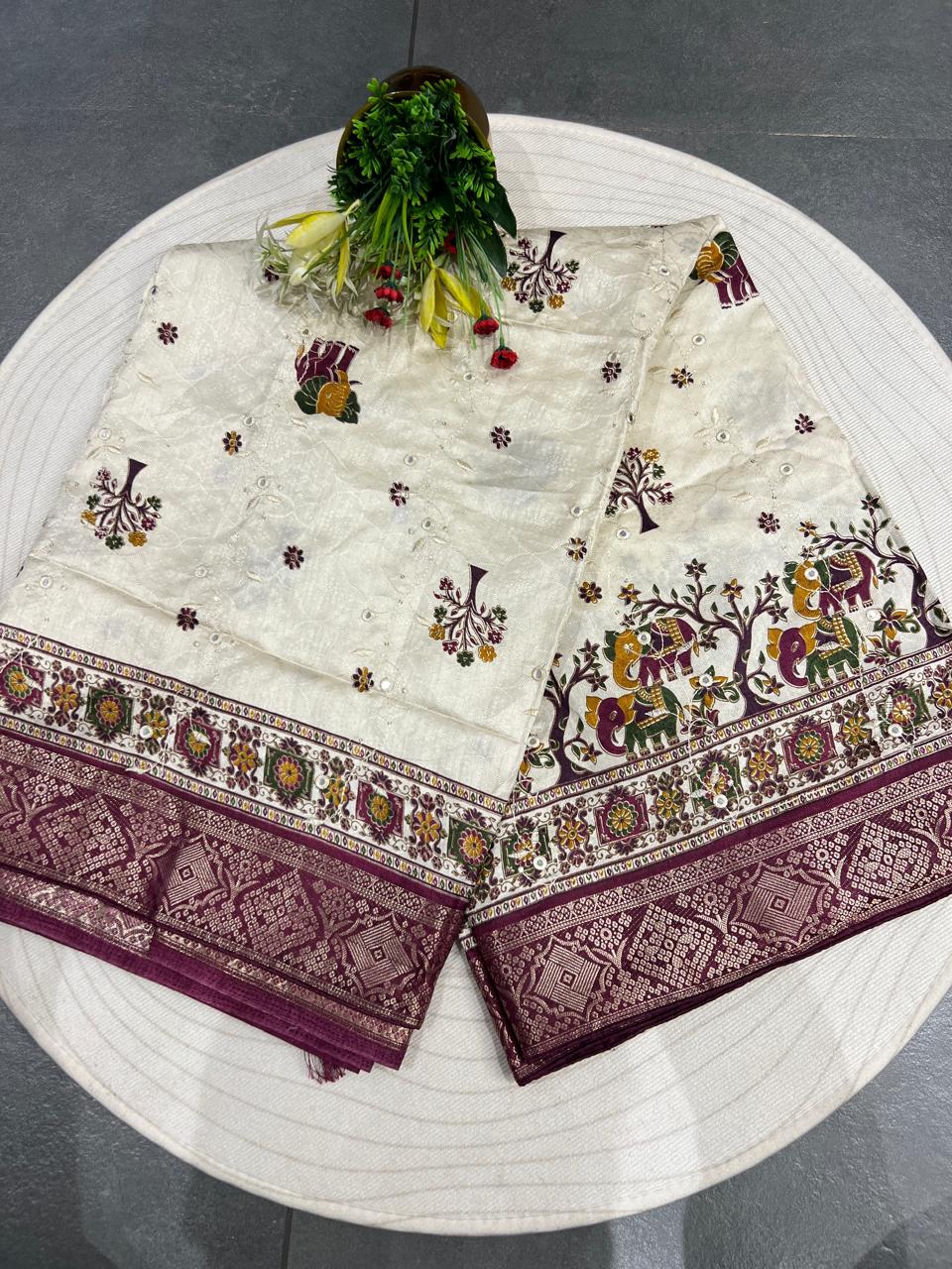 Affordable Pashmina Saree with Mirror Work – Stunning Design at Just ₹1050