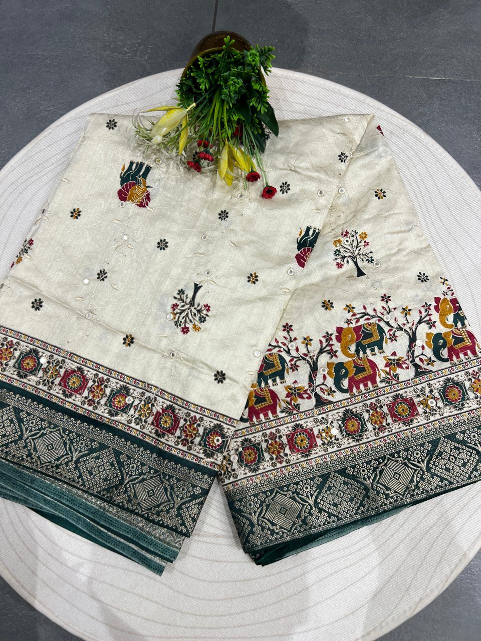 Affordable Pashmina Saree with Mirror Work – Stunning Design at Just ₹1050