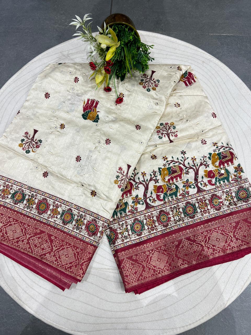 Affordable Pashmina Saree with Mirror Work – Stunning Design at Just ₹1050