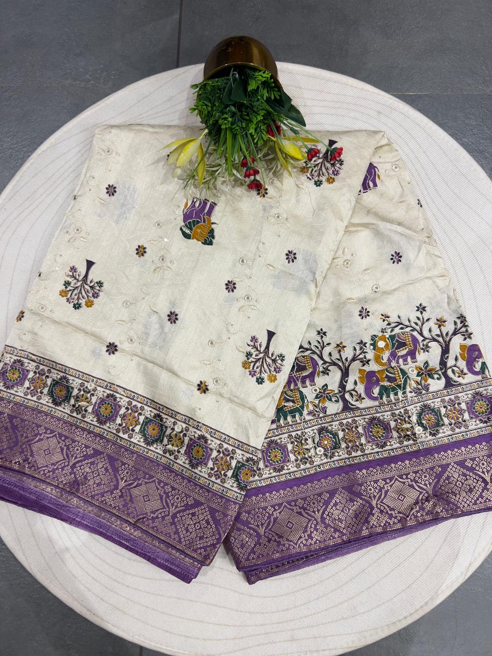 Affordable Pashmina Saree with Mirror Work – Stunning Design at Just ₹1050
