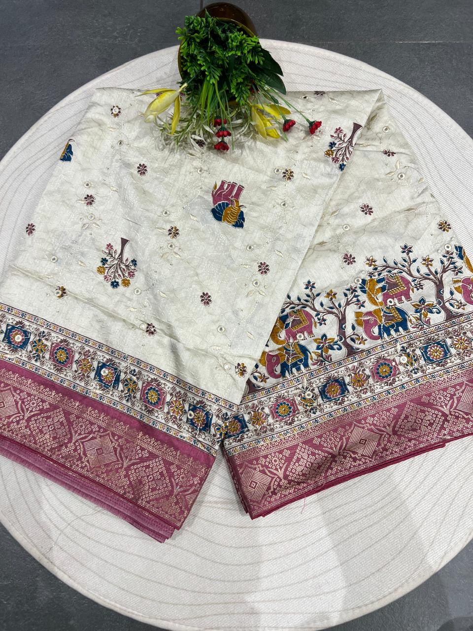 Affordable Pashmina Saree with Mirror Work – Stunning Design at Just ₹1050