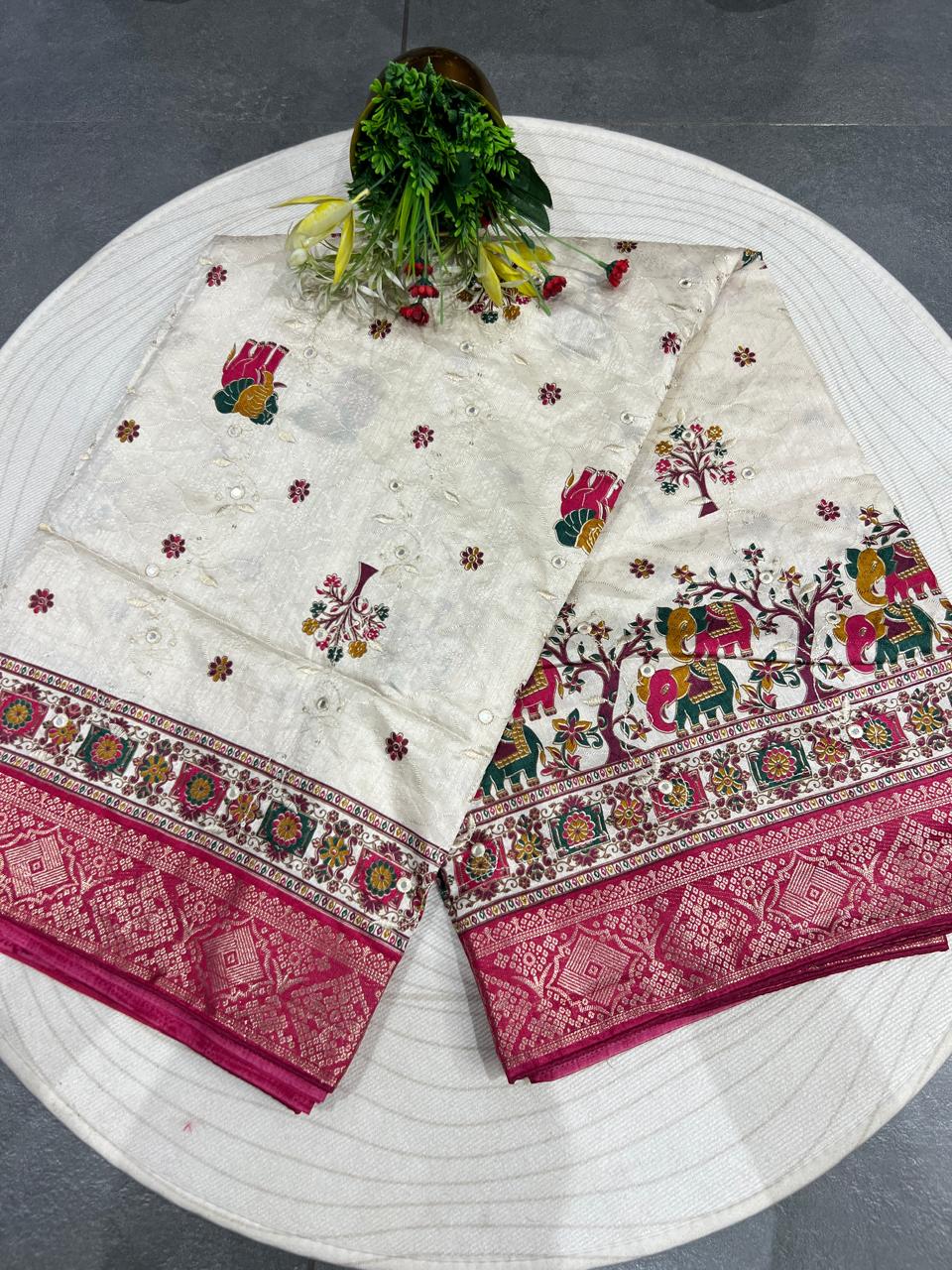 Affordable Pashmina Saree with Mirror Work – Stunning Design at Just ₹1050