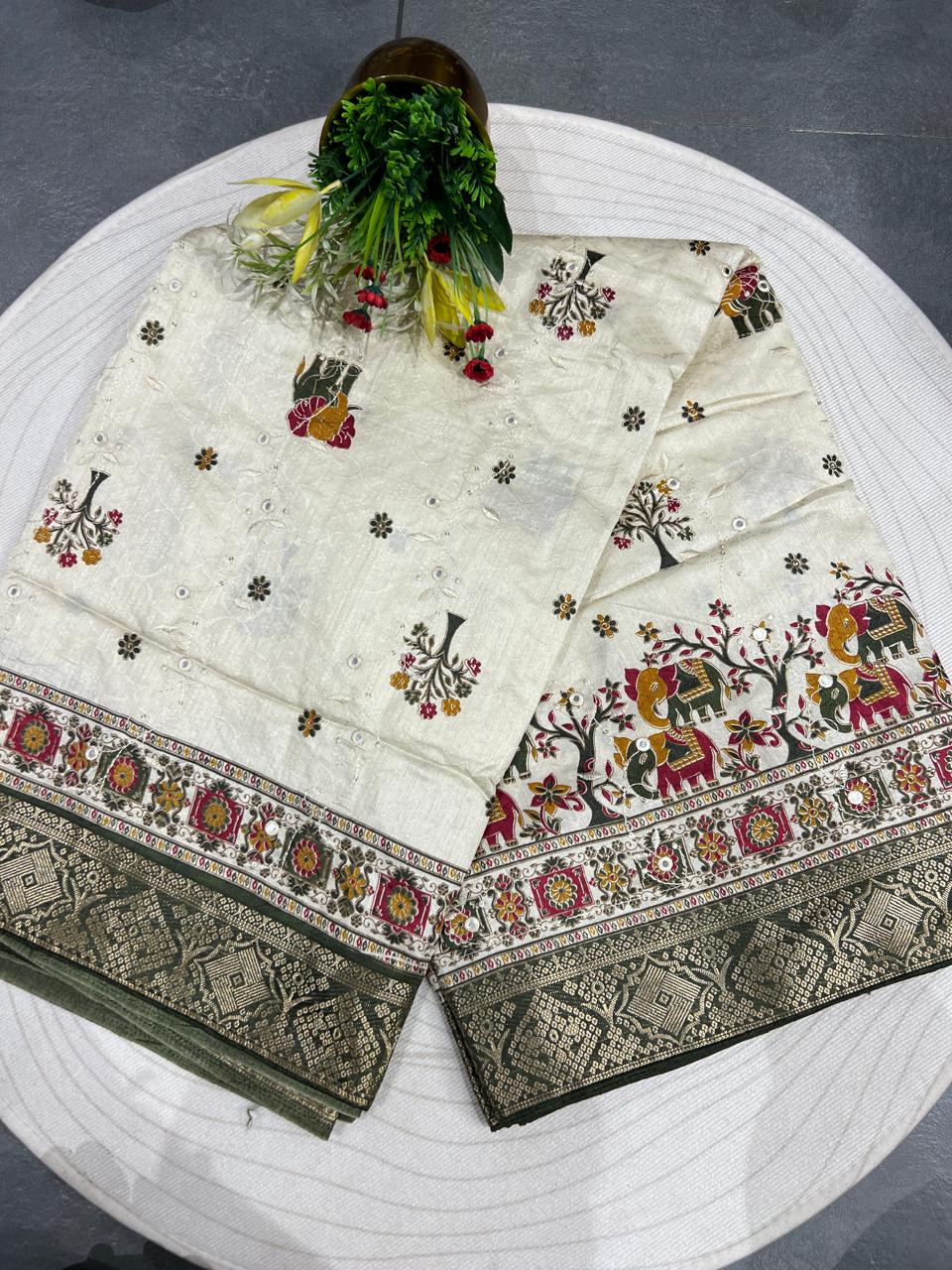 Affordable Pashmina Saree with Mirror Work – Stunning Design at Just ₹1050