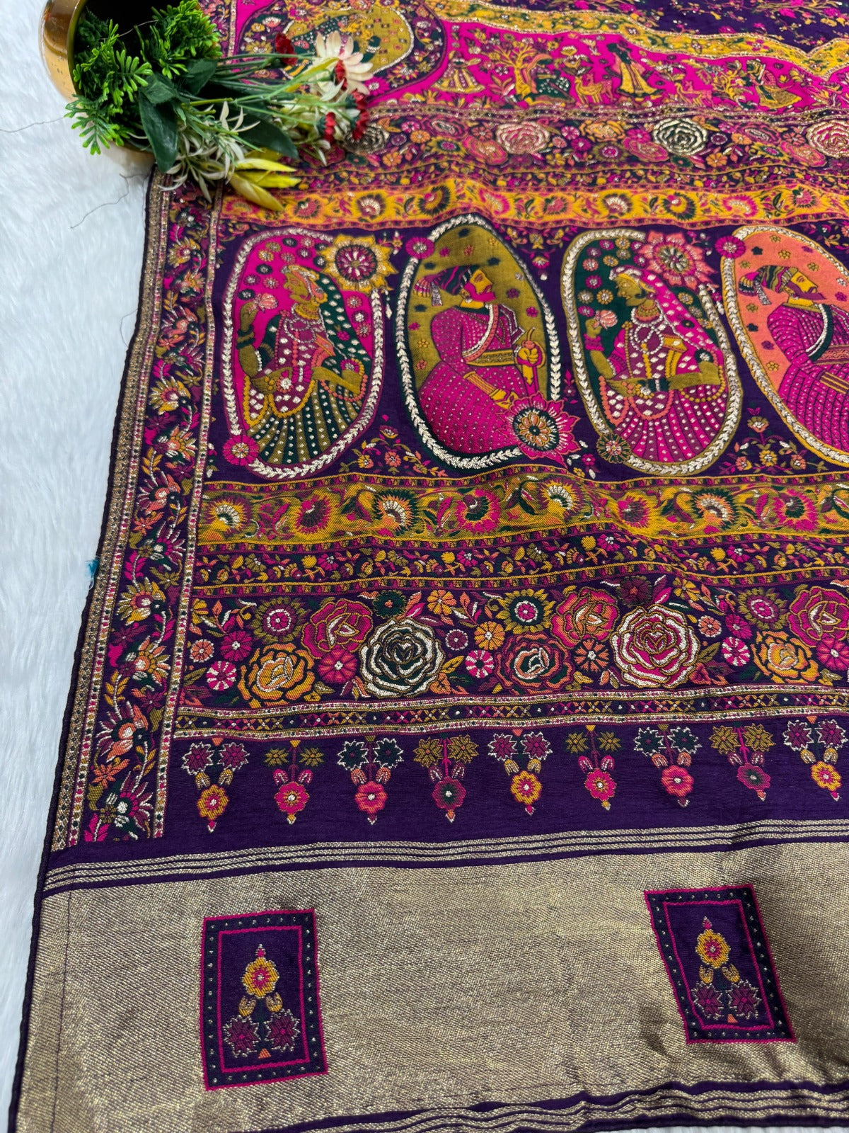 👑 Royal Pashmina Saree with King-Queen Pallu & Lagdi Patto | Vadivela & Floral Work | Just ₹1850! 🌸✨