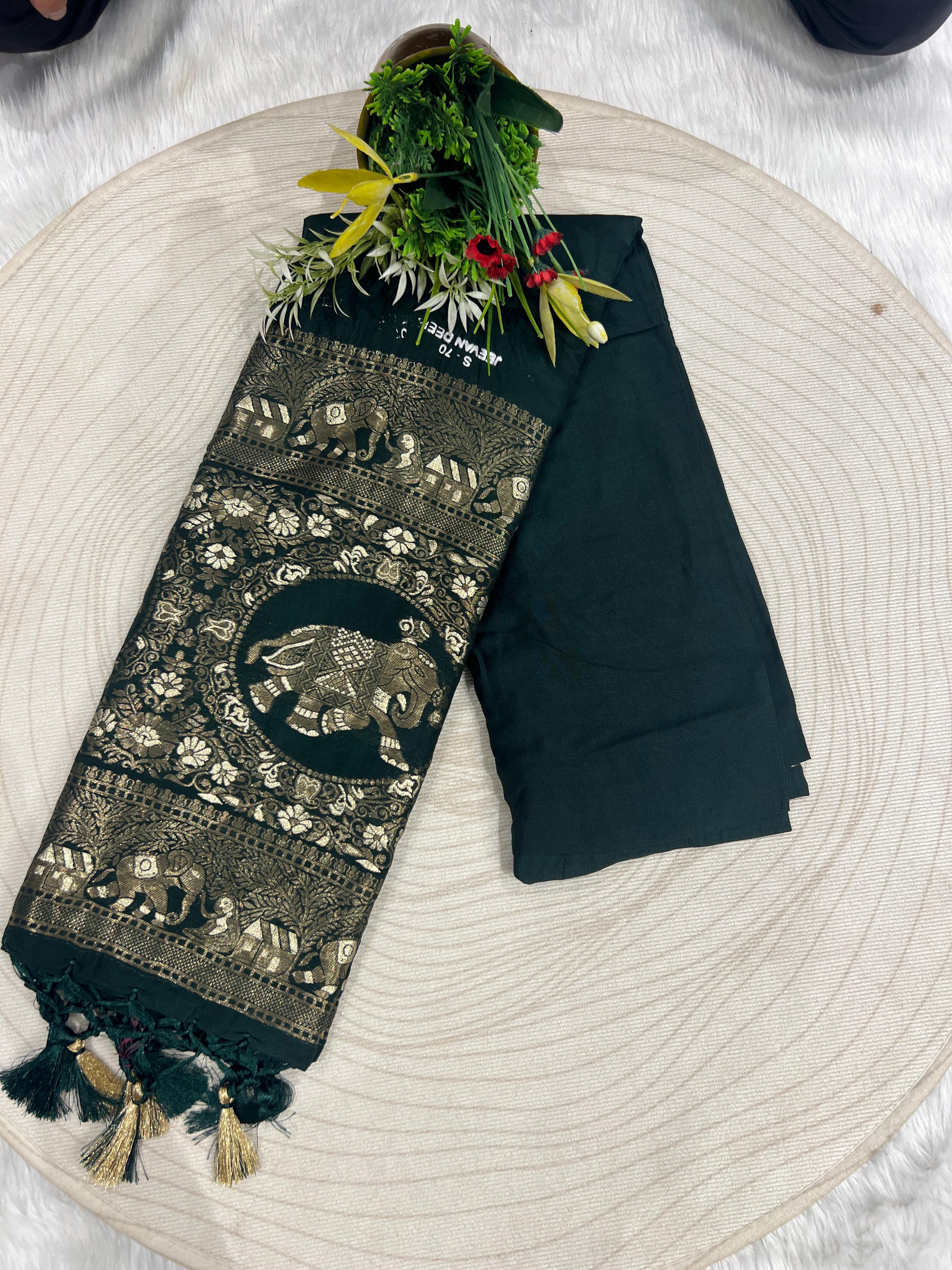 ✨ Gorgeous Soft Silk Saree with Designer Pallu & Shiny Work | Elegant Galaborder with Big Jula Latkan 💫