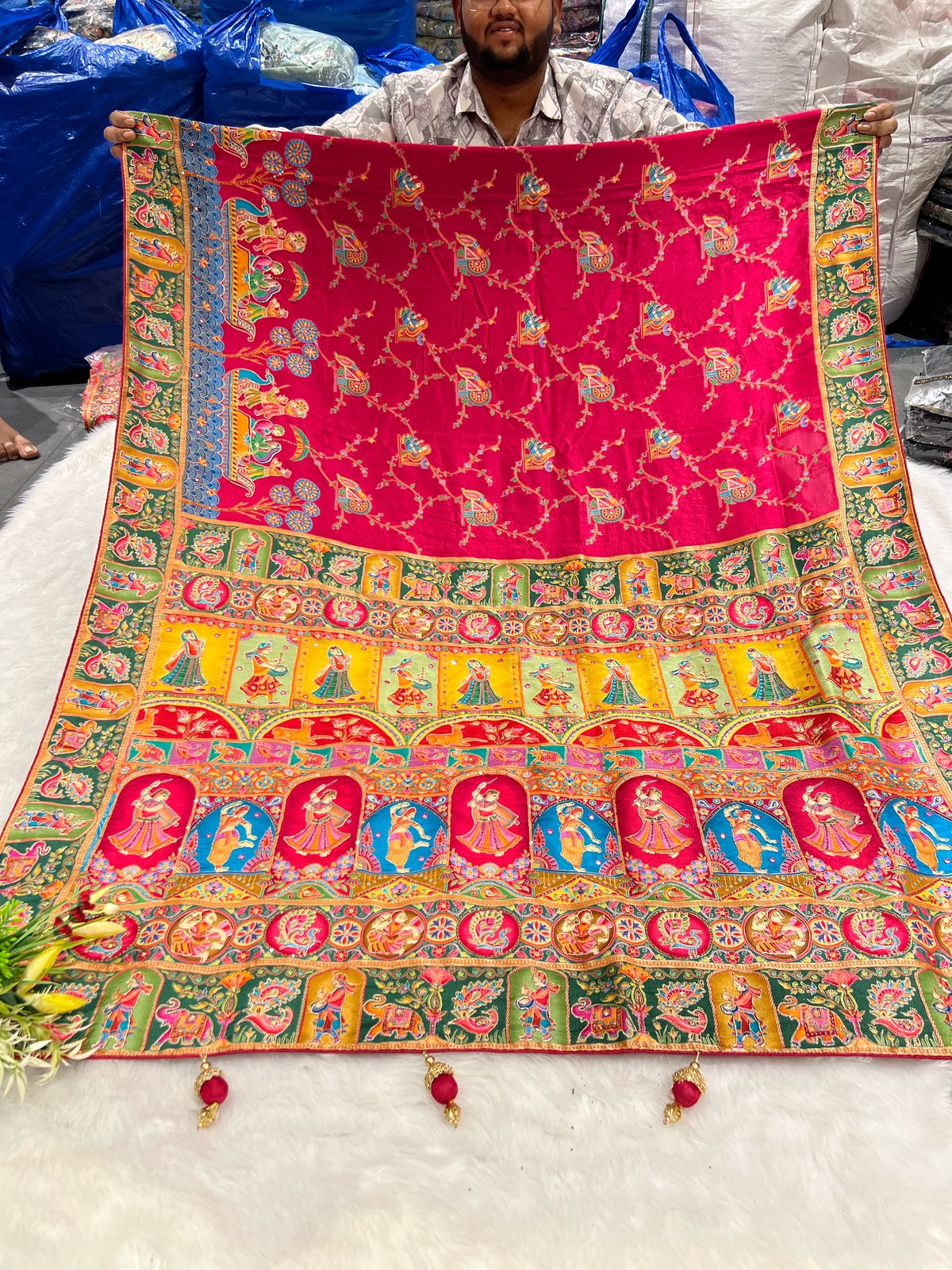 🌸 Royal Pashmina Saree with Jardoshi & Mirror Work ✨ | Elephant 🐘 & Floral Motifs | Heavy Pallu & Boat Border 🚤 | Festive & Function Ready 💃