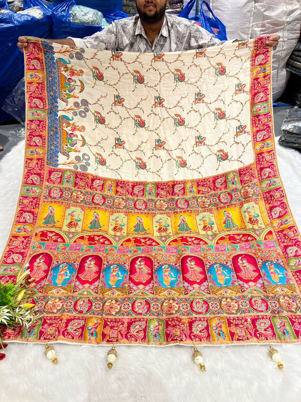 🌸 Royal Pashmina Saree with Jardoshi & Mirror Work ✨ | Elephant 🐘 & Floral Motifs | Heavy Pallu & Boat Border 🚤 | Festive & Function Ready 💃