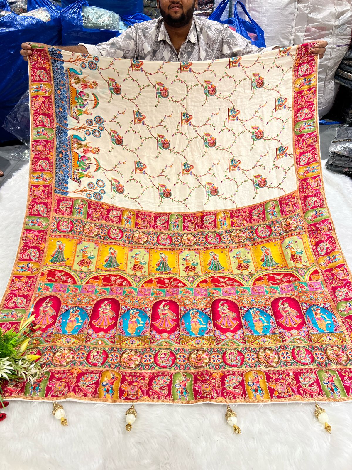 🌸 Royal Pashmina Saree with Jardoshi & Mirror Work ✨ | Elephant 🐘 & Floral Motifs | Heavy Pallu & Boat Border 🚤 | Festive & Function Ready 💃