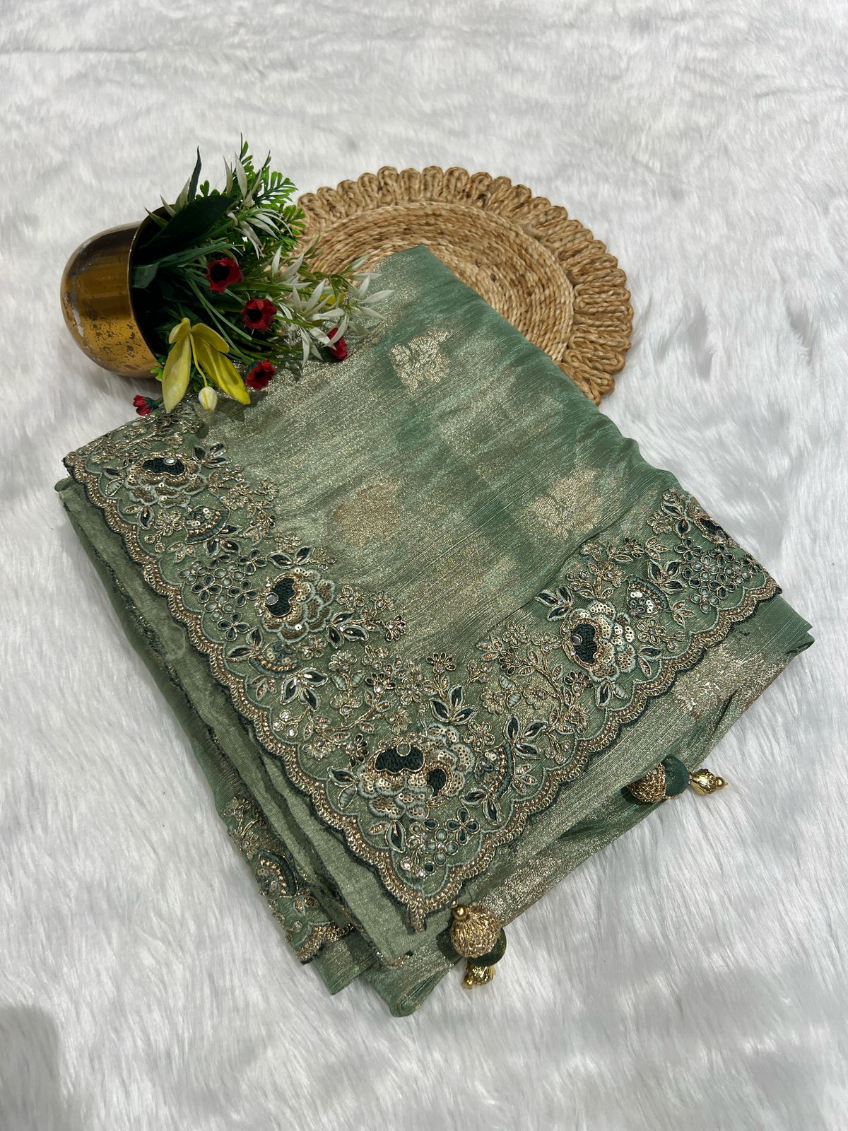 ✨ Fancy Organza Saree for Partywear 💃 | Designer Border Work 🪡 | Full Work Blouse Included 👗 | Elegant & Trendy Look 🌸