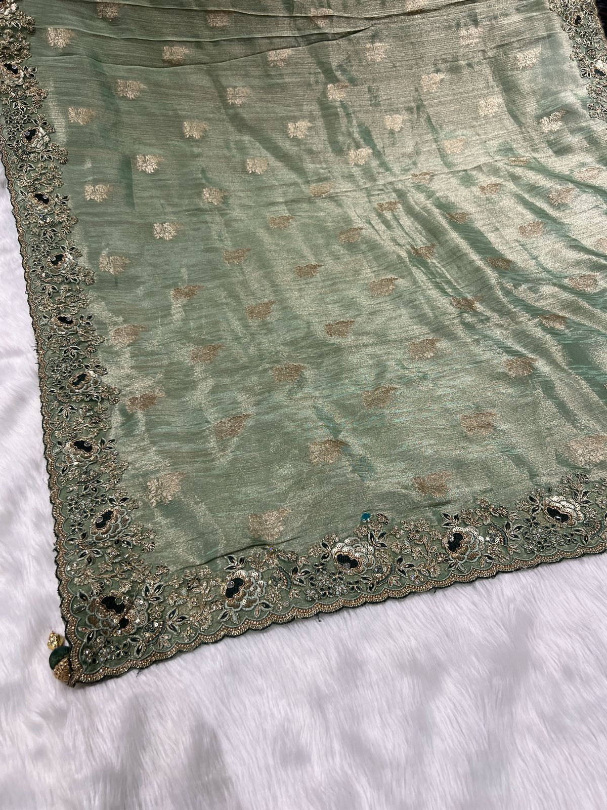 ✨ Fancy Organza Saree for Partywear 💃 | Designer Border Work 🪡 | Full Work Blouse Included 👗 | Elegant & Trendy Look 🌸