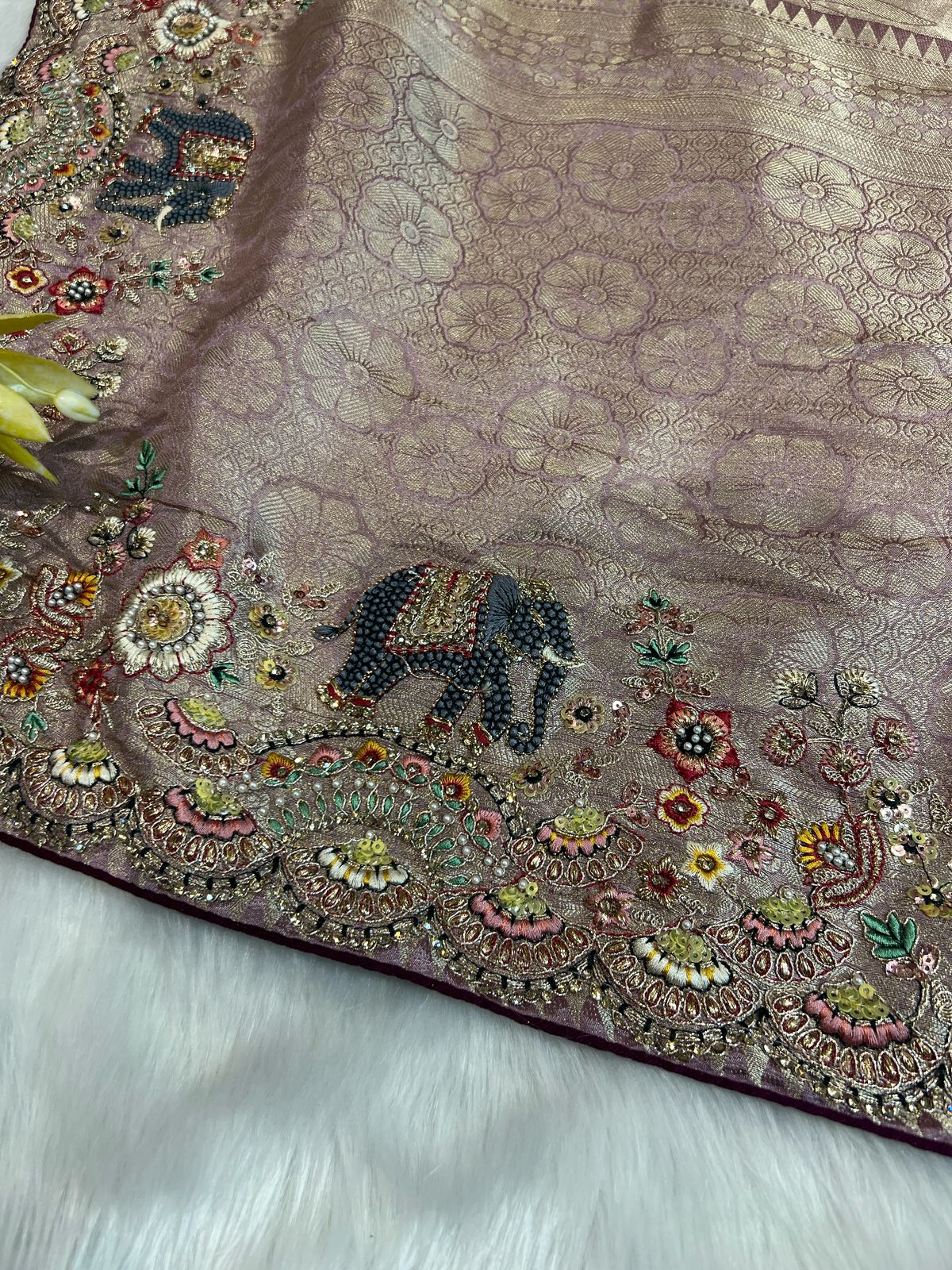 🌟 Fancy Organza Saree with Elephant 🐘 & Floral Border 🌸 | Designer Full Work Blouse 👗 | Partywear Ethnic Elegance 💃✨
