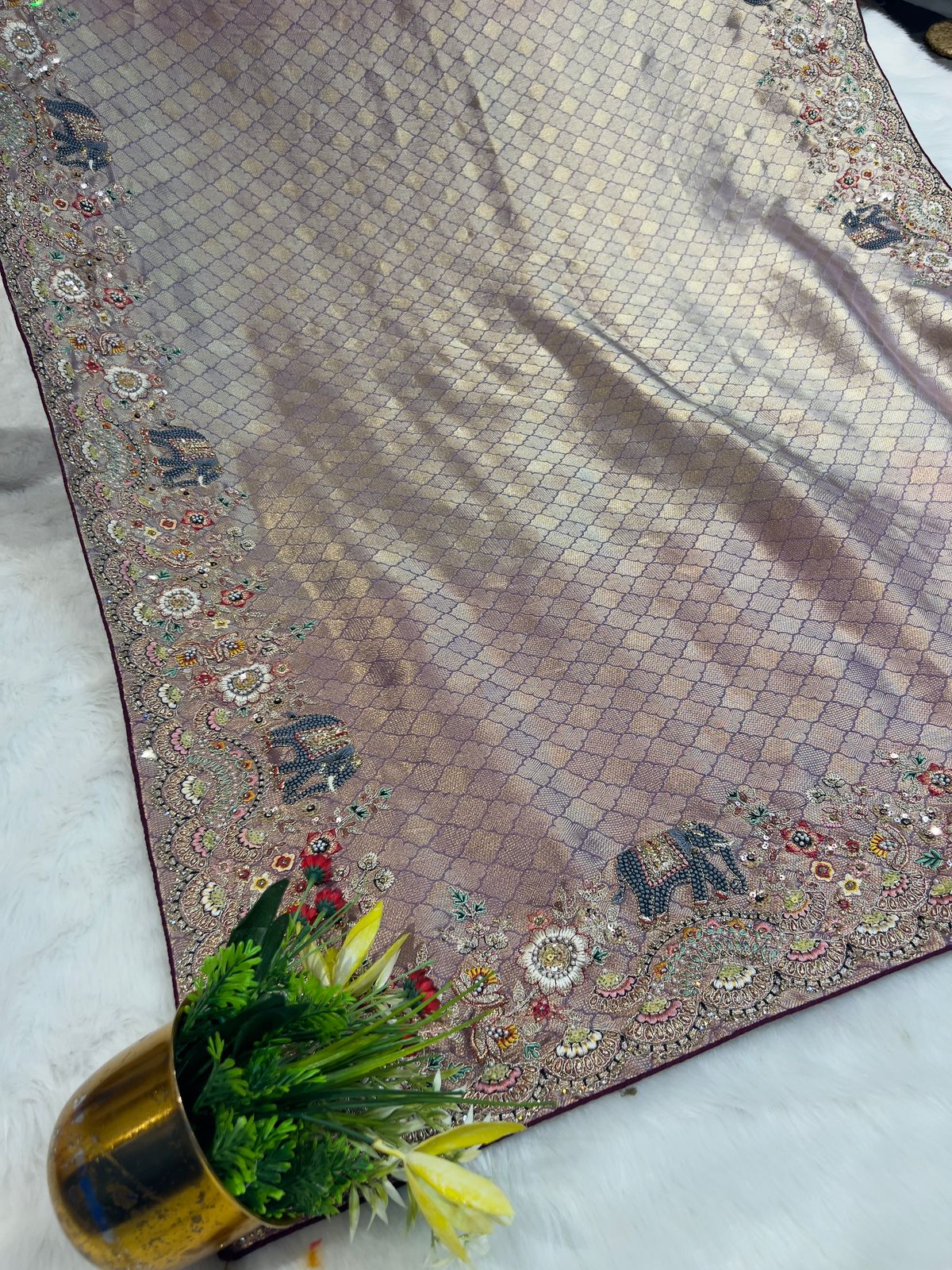 🌟 Fancy Organza Saree with Elephant 🐘 & Floral Border 🌸 | Designer Full Work Blouse 👗 | Partywear Ethnic Elegance 💃✨