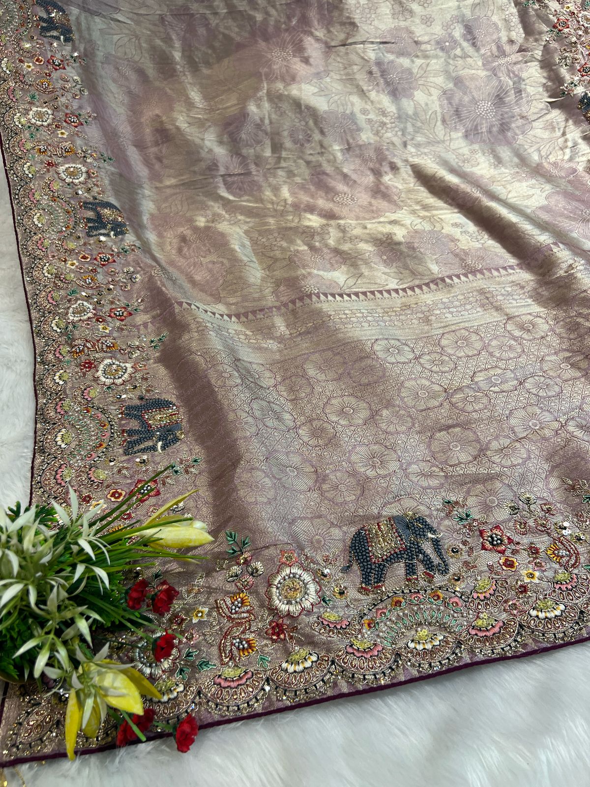 🌟 Fancy Organza Saree with Elephant 🐘 & Floral Border 🌸 | Designer Full Work Blouse 👗 | Partywear Ethnic Elegance 💃✨