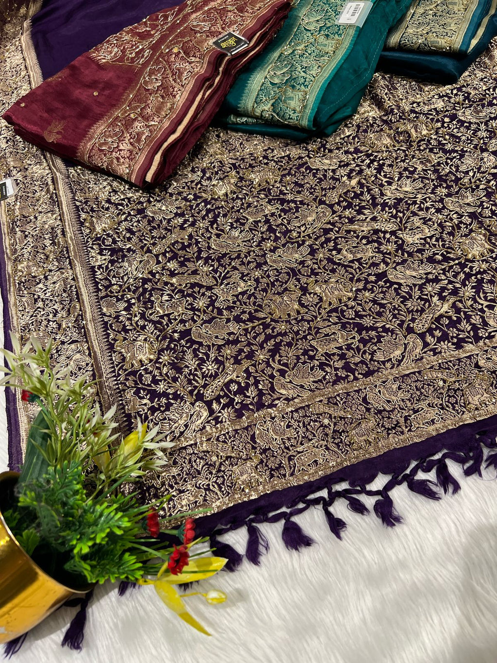 ✨ Pure Gaji Silk Saree with Royal Zardosi Work | Bird Border 🦜 | Buti Detailing 💫 | Bridal/Festive Wear