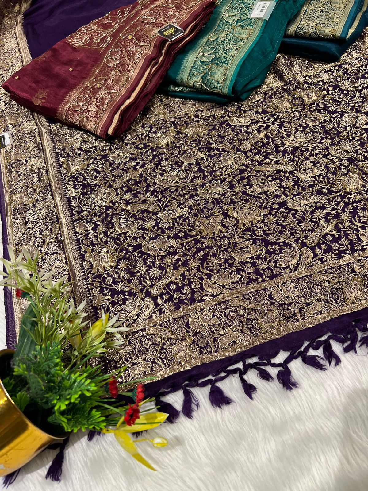 ✨ Pure Gaji Silk Saree with Royal Zardosi Work | Bird Border 🦜 | Buti Detailing 💫 | Bridal/Festive Wear