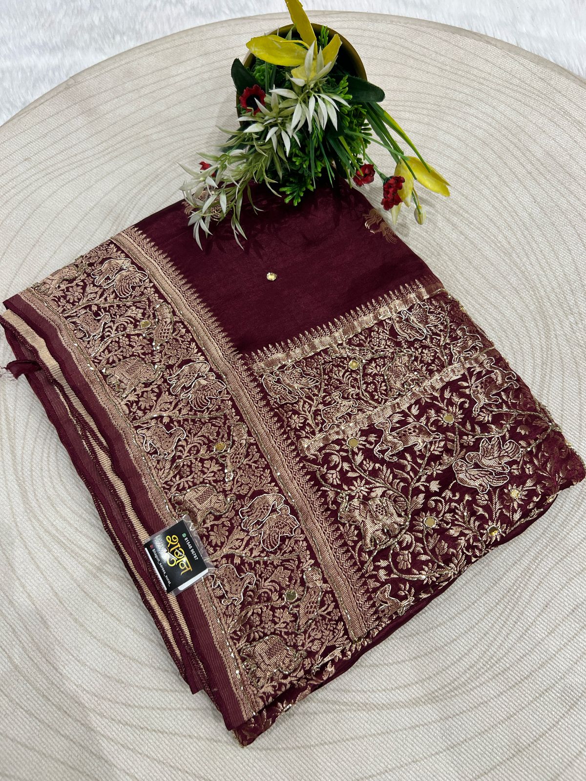 ✨ Pure Gaji Silk Saree with Royal Zardosi Work | Bird Border 🦜 | Buti Detailing 💫 | Bridal/Festive Wear
