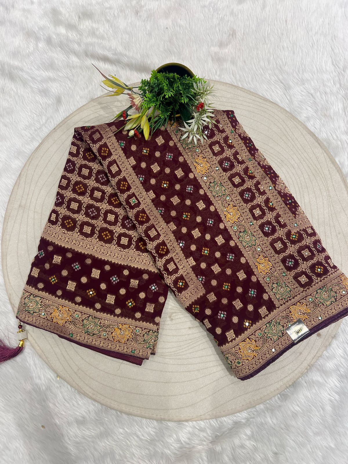 🌿 Pure Georgette Bandhani Saree | Junglo Design 🌺 | Heavy Pallu & All-Over Work ✨ | Traditional Elegance 💃