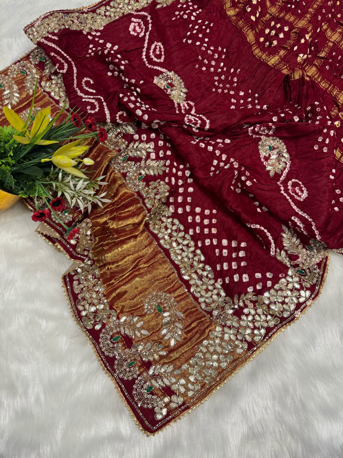 ✨ Traditional Gaji Silk Saree with Gota Patti Border & All-Over Checks 🧵 | Pure Elegance from Gujarat 🇮🇳