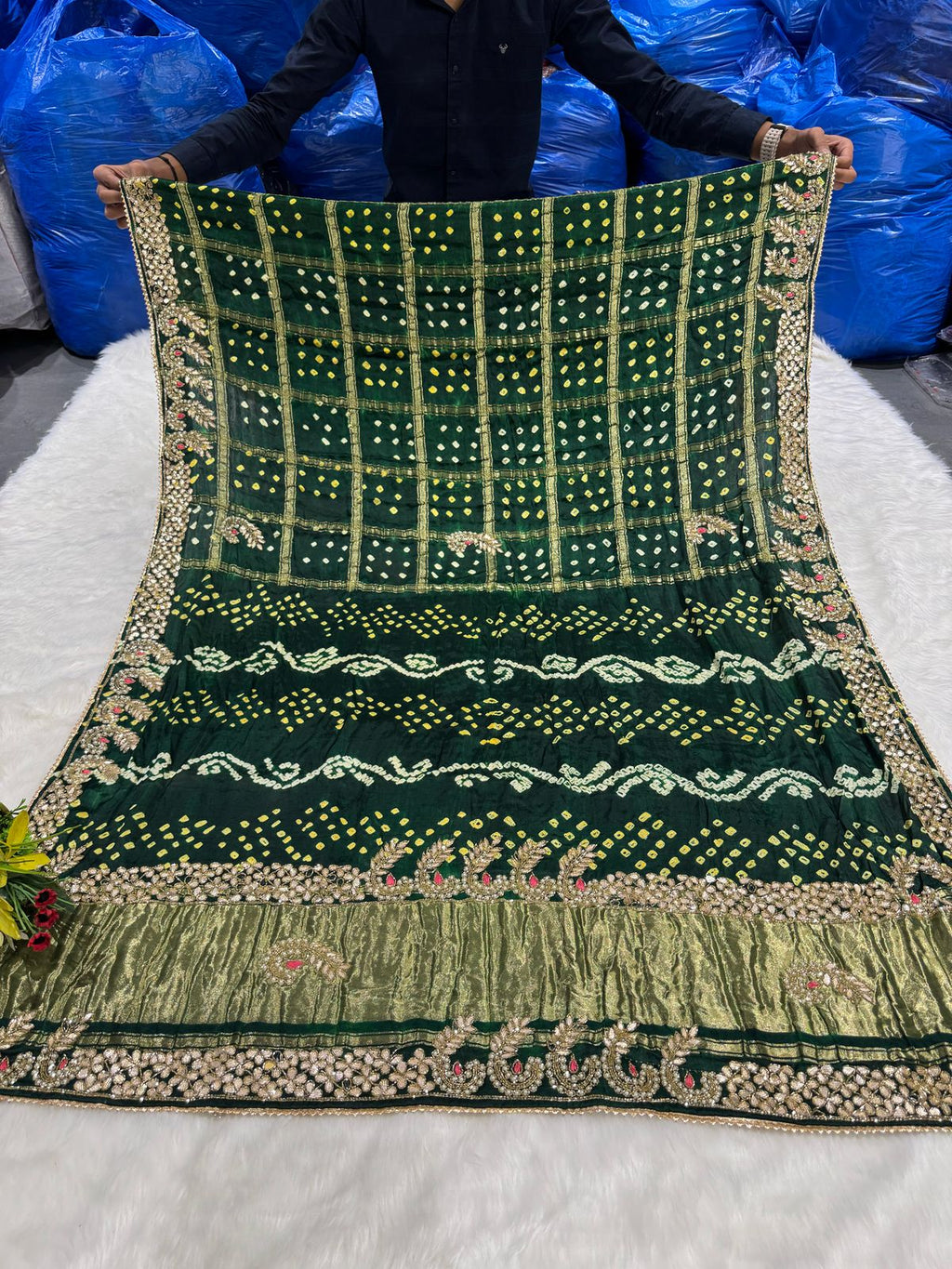 ✨ Traditional Gaji Silk Saree with Gota Patti Border & All-Over Checks 🧵 | Pure Elegance from Gujarat 🇮🇳