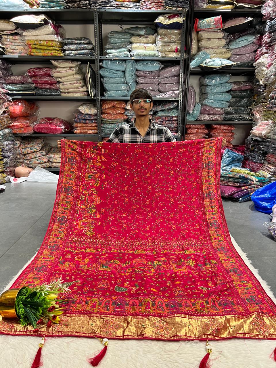 🦚 Royal Pashmina Kalamkari Saree 🌺 | Heavy Vadivela Work with Elephants & Birds 🐘🕊 | Full Pallu & Border Design 💫 | Trending Gujarati Look