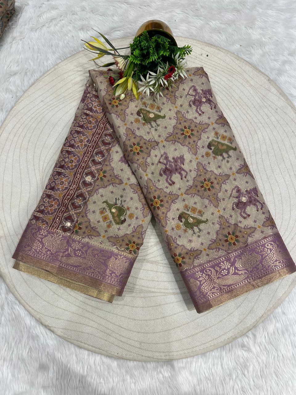 ✨ Pure Tissue Silk Saree with Jari Work & Patola Mirror Design 💎 | Royal Traditional Look 👑 | Trending Ethnic Wear Gujarat 🇮🇳