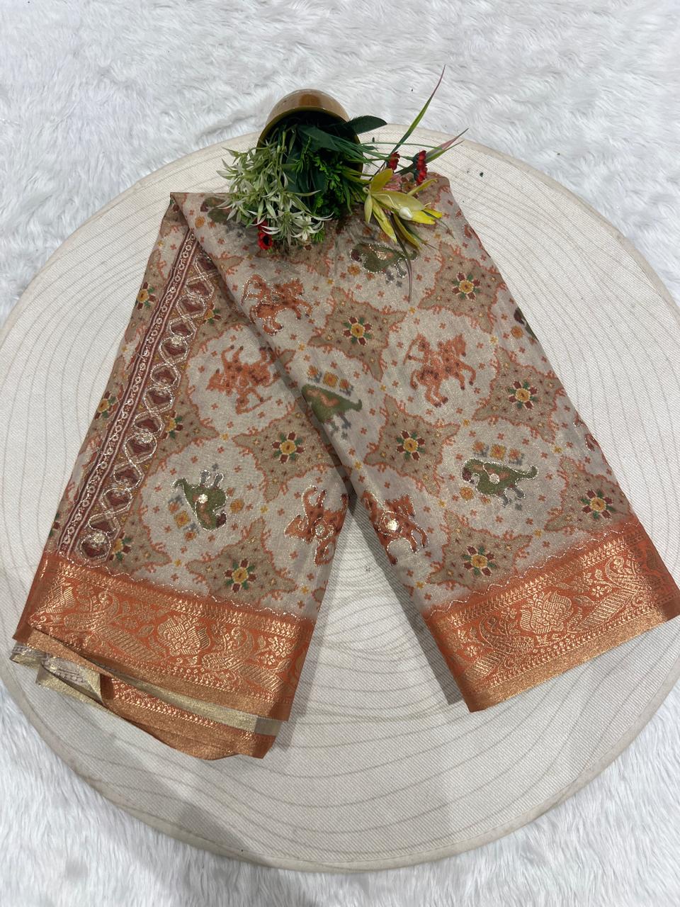 ✨ Pure Tissue Silk Saree with Jari Work & Patola Mirror Design 💎 | Royal Traditional Look 👑 | Trending Ethnic Wear Gujarat 🇮🇳