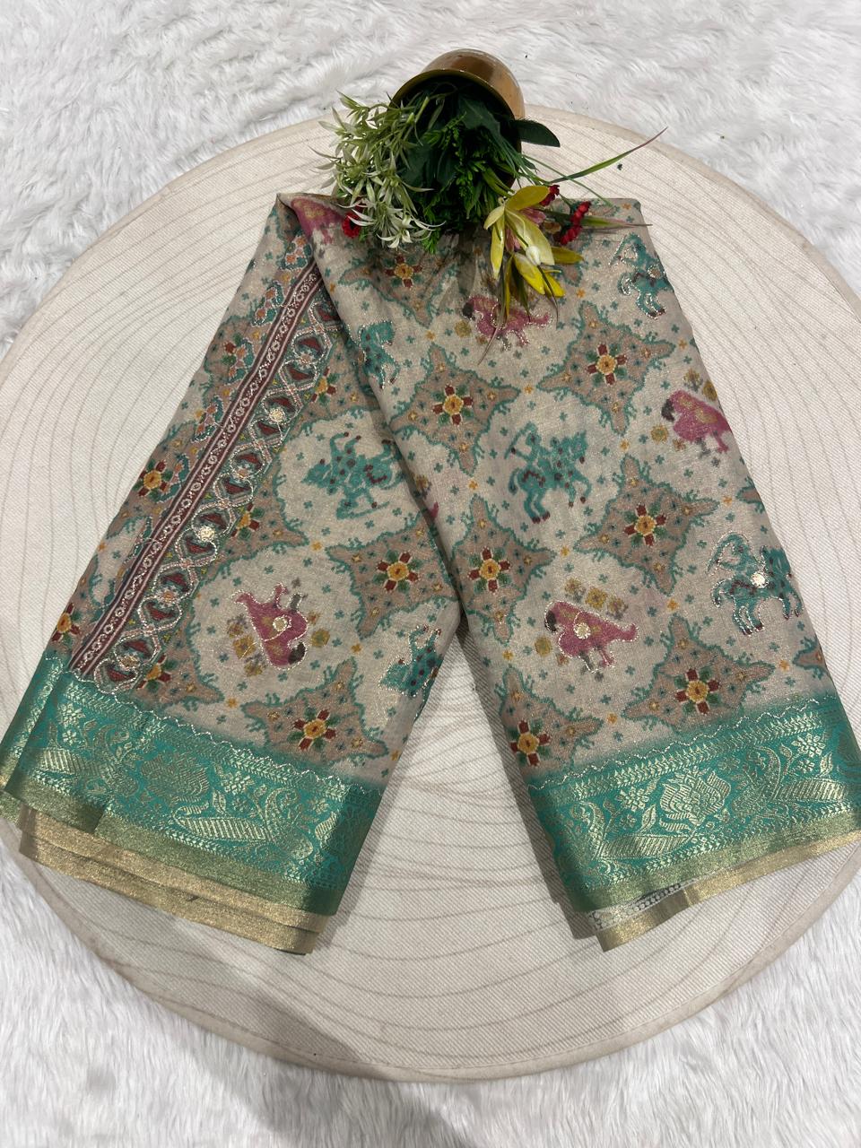 ✨ Pure Tissue Silk Saree with Jari Work & Patola Mirror Design 💎 | Royal Traditional Look 👑 | Trending Ethnic Wear Gujarat 🇮🇳