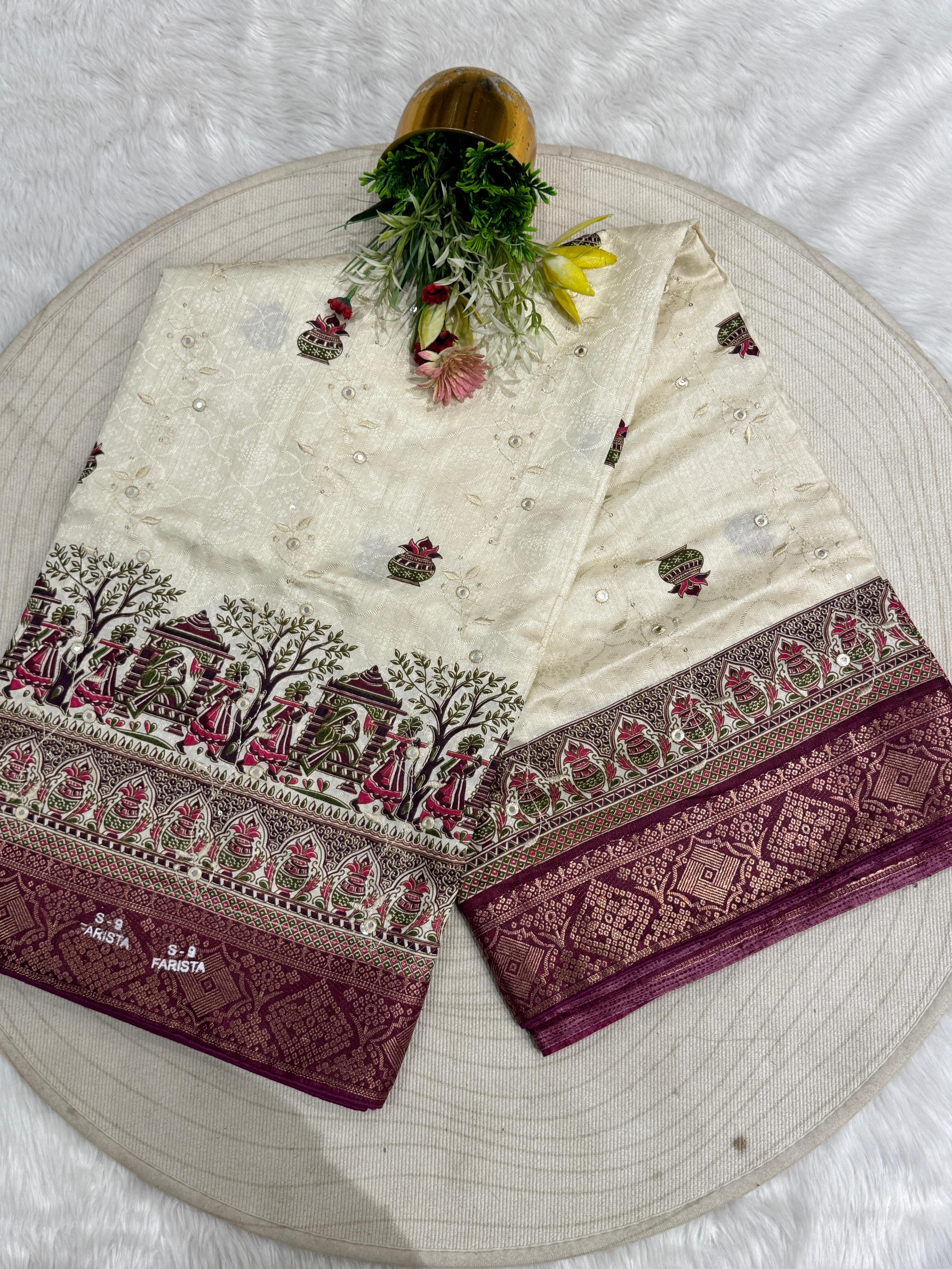 💫 Elegant Pashmina Saree with Vadivela Design, Golden & Mirror Work ✨ | Budget-Friendly Beauty 💸 | Trending in Gujarat & India 🇮🇳