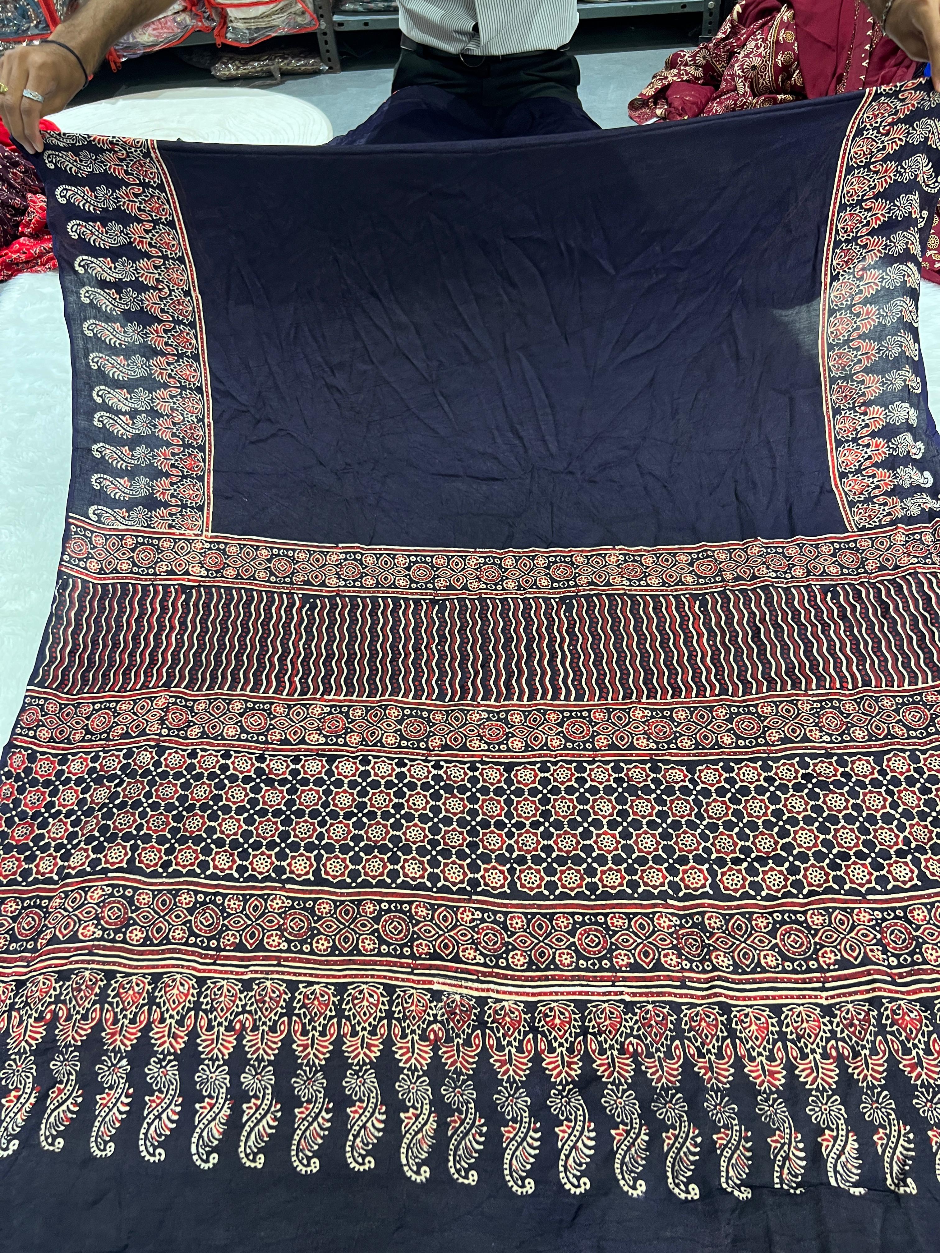 🧵 Elegant Maroon Ajrakh Print Saree 🌸 | Pallu with Lagdi Patto 💫 | Gala Border Beauty 💃 | Gujarat’s Timeless Weave 🇮🇳