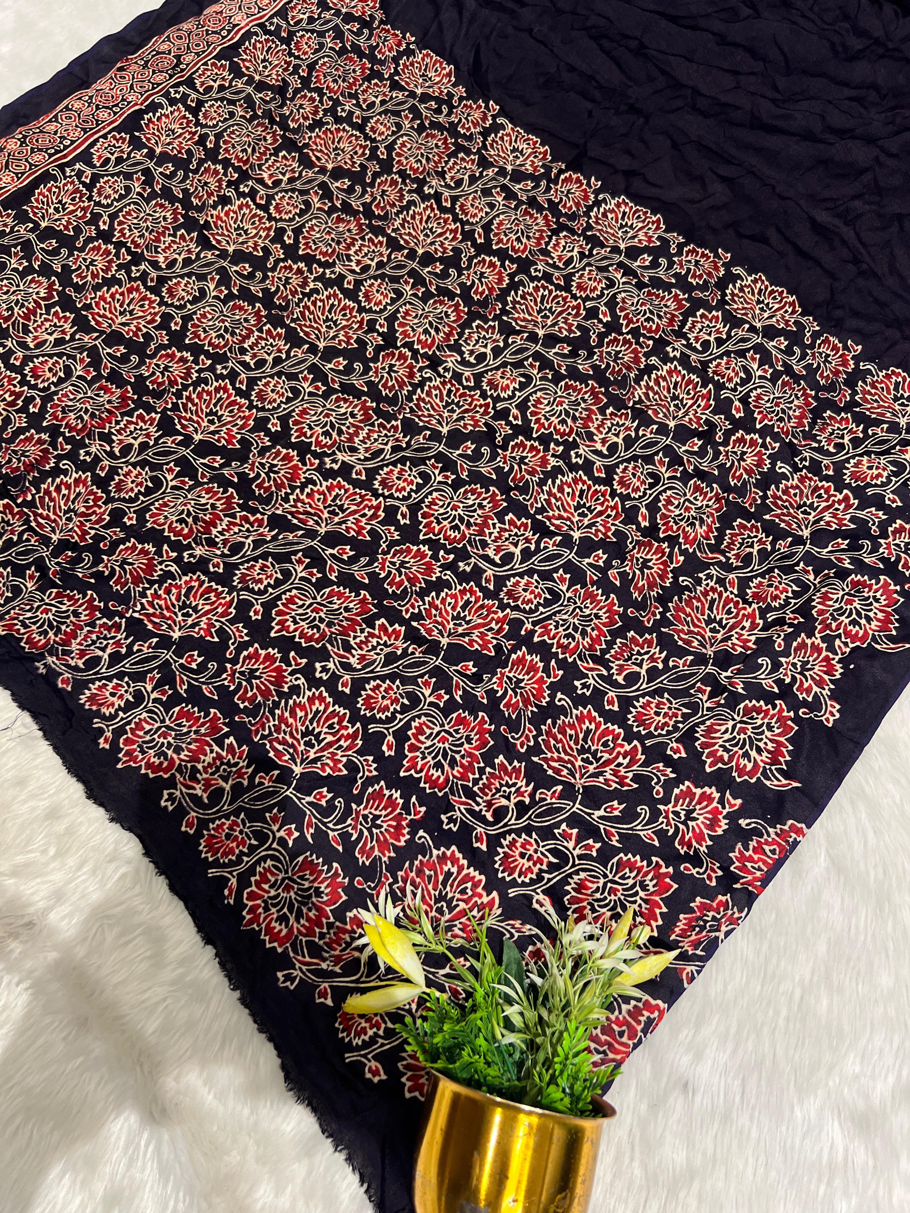 🧵 Elegant Maroon Ajrakh Print Saree 🌸 | Pallu with Lagdi Patto 💫 | Gala Border Beauty 💃 | Gujarat’s Timeless Weave 🇮🇳