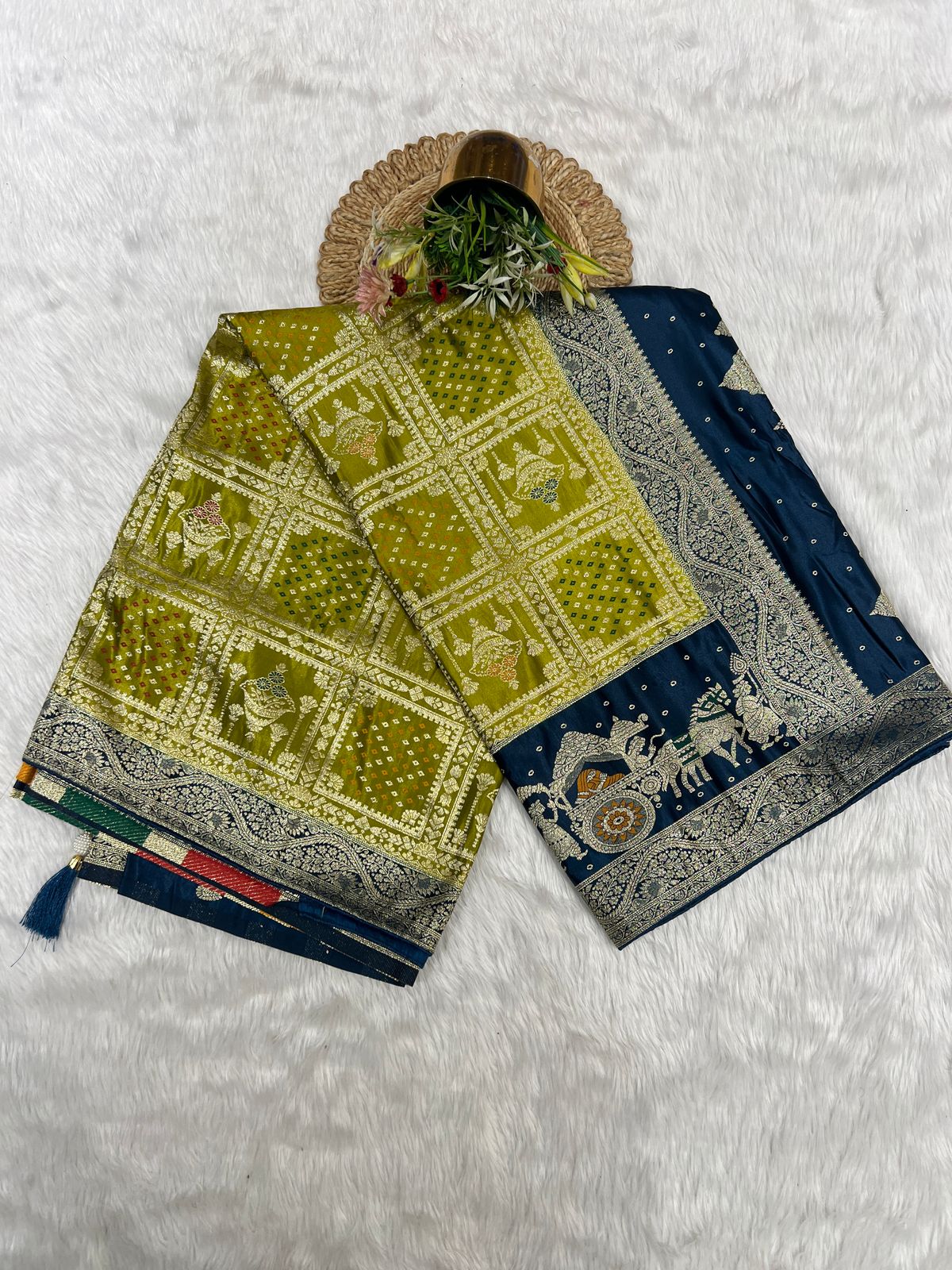 💫 Bandhani Gharchola Saree with Lagdi Patto & Latkan | Heavy Dual-Tone Pallu | Designer Border 🧵✨