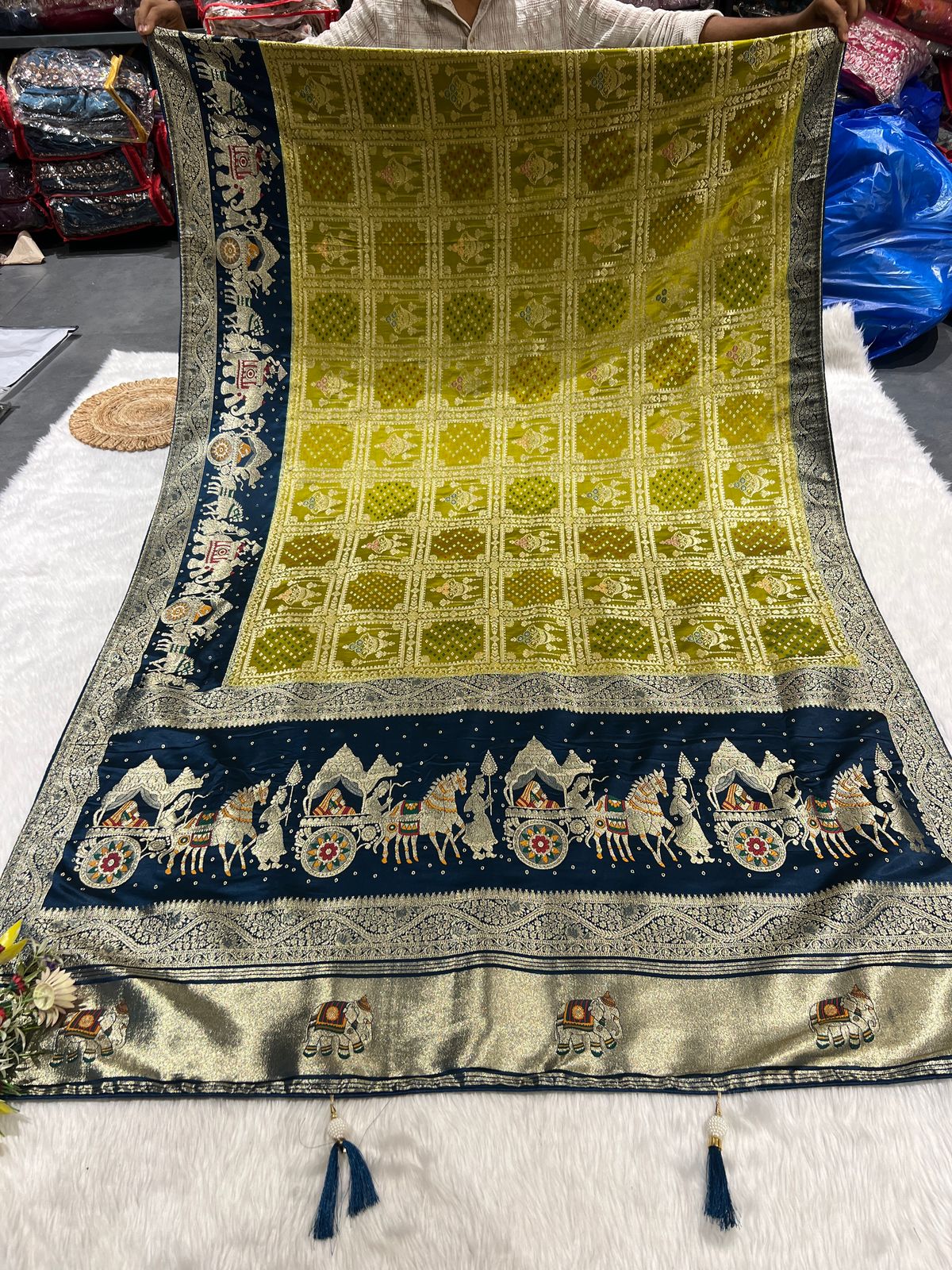 💫 Bandhani Gharchola Saree with Lagdi Patto & Latkan | Heavy Dual-Tone Pallu | Designer Border 🧵✨