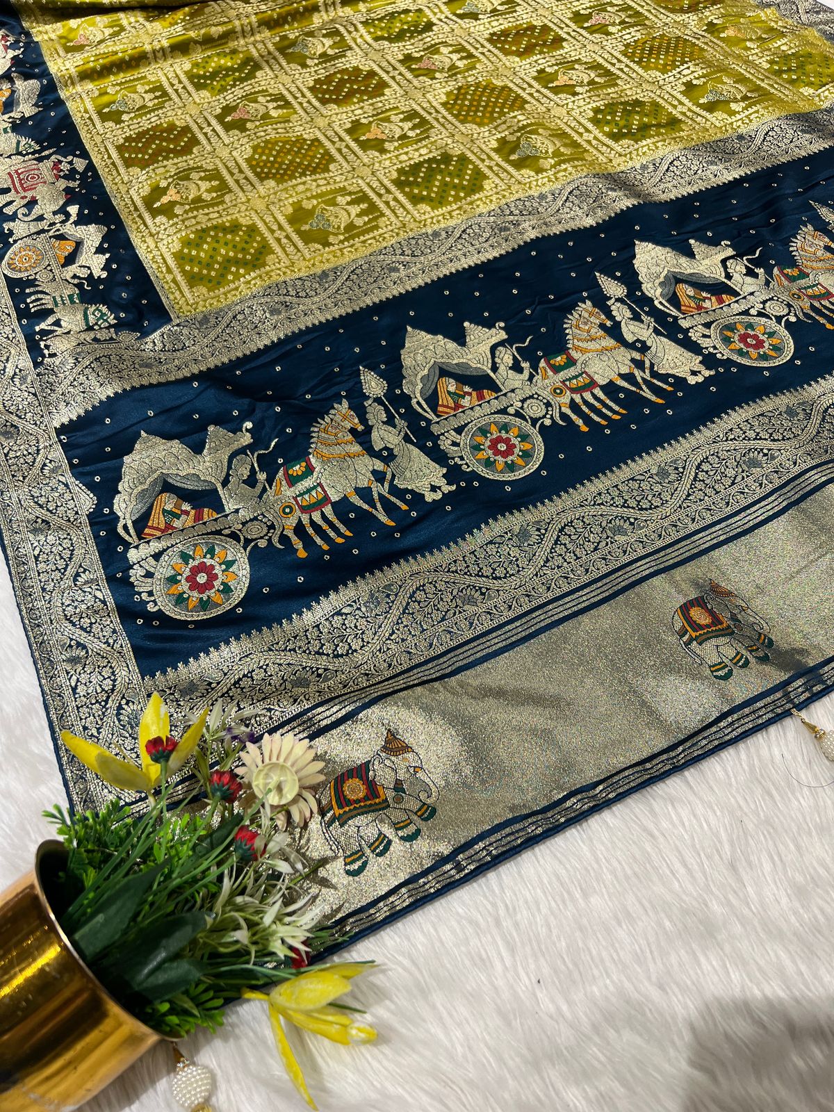 💫 Bandhani Gharchola Saree with Lagdi Patto & Latkan | Heavy Dual-Tone Pallu | Designer Border 🧵✨