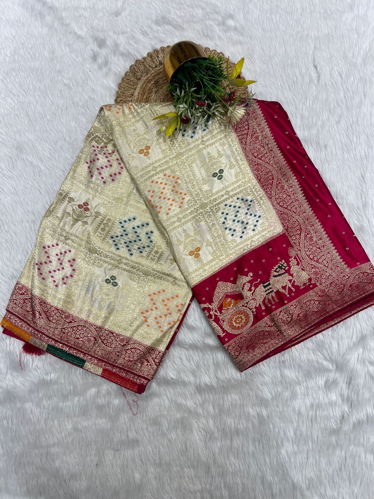 💫 Bandhani Gharchola Saree with Lagdi Patto & Latkan | Heavy Dual-Tone Pallu | Designer Border 🧵✨