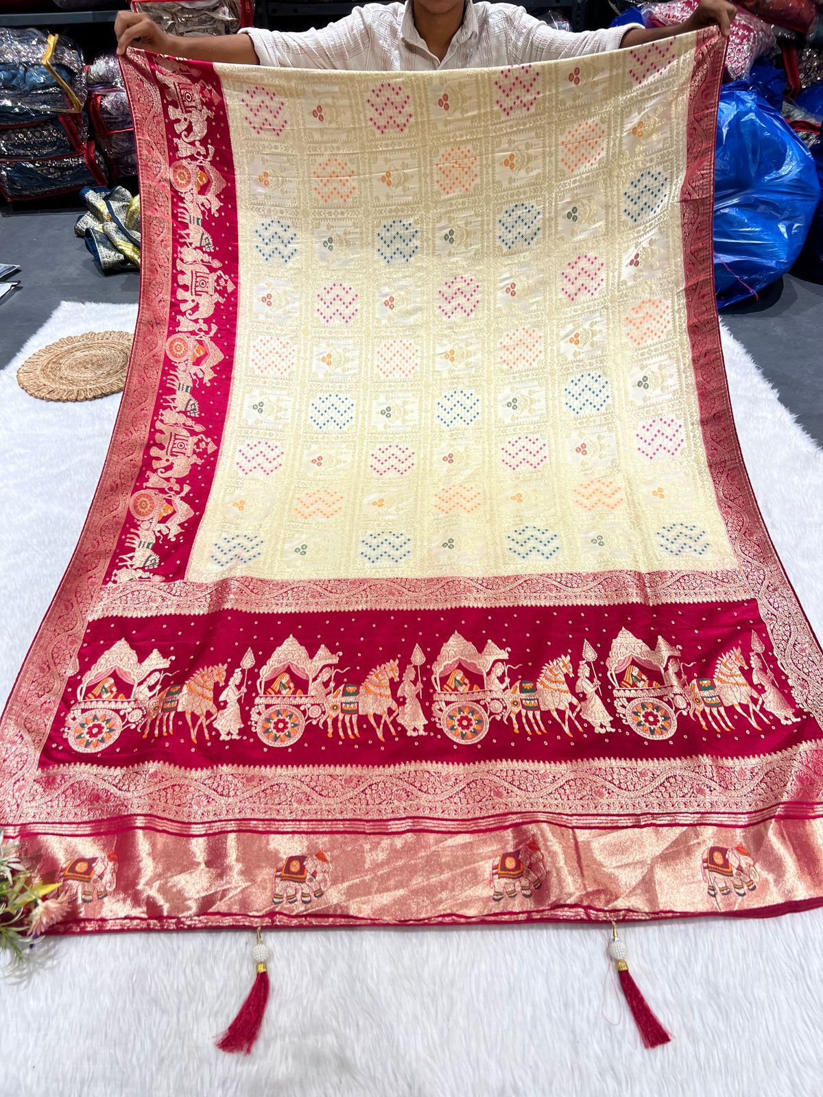 💫 Bandhani Gharchola Saree with Lagdi Patto & Latkan | Heavy Dual-Tone Pallu | Designer Border 🧵✨