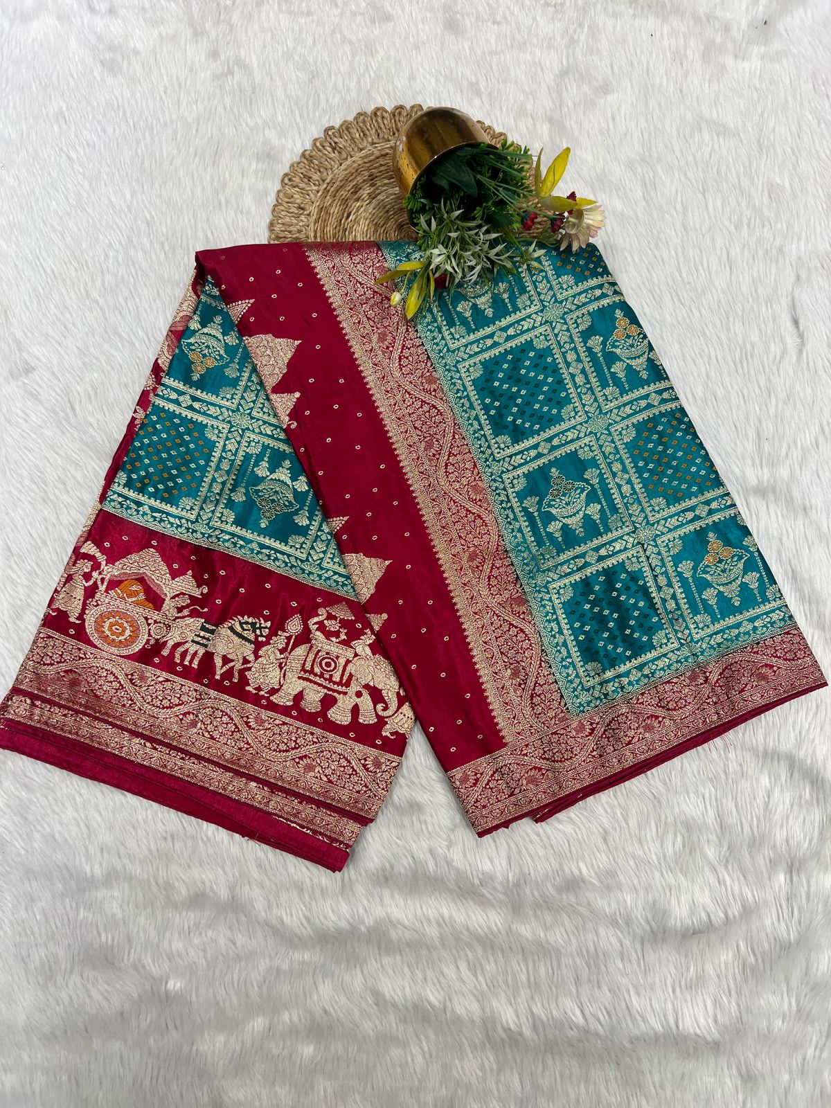 💫 Bandhani Gharchola Saree with Lagdi Patto & Latkan | Heavy Dual-Tone Pallu | Designer Border 🧵✨
