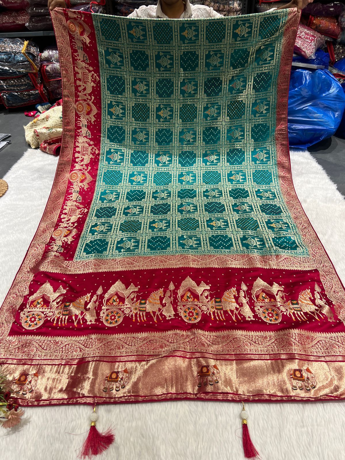 💫 Bandhani Gharchola Saree with Lagdi Patto & Latkan | Heavy Dual-Tone Pallu | Designer Border 🧵✨